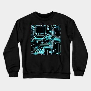 Cyberpunk neon blue futuristic circuitboard wires pattern Crewneck Sweatshirt